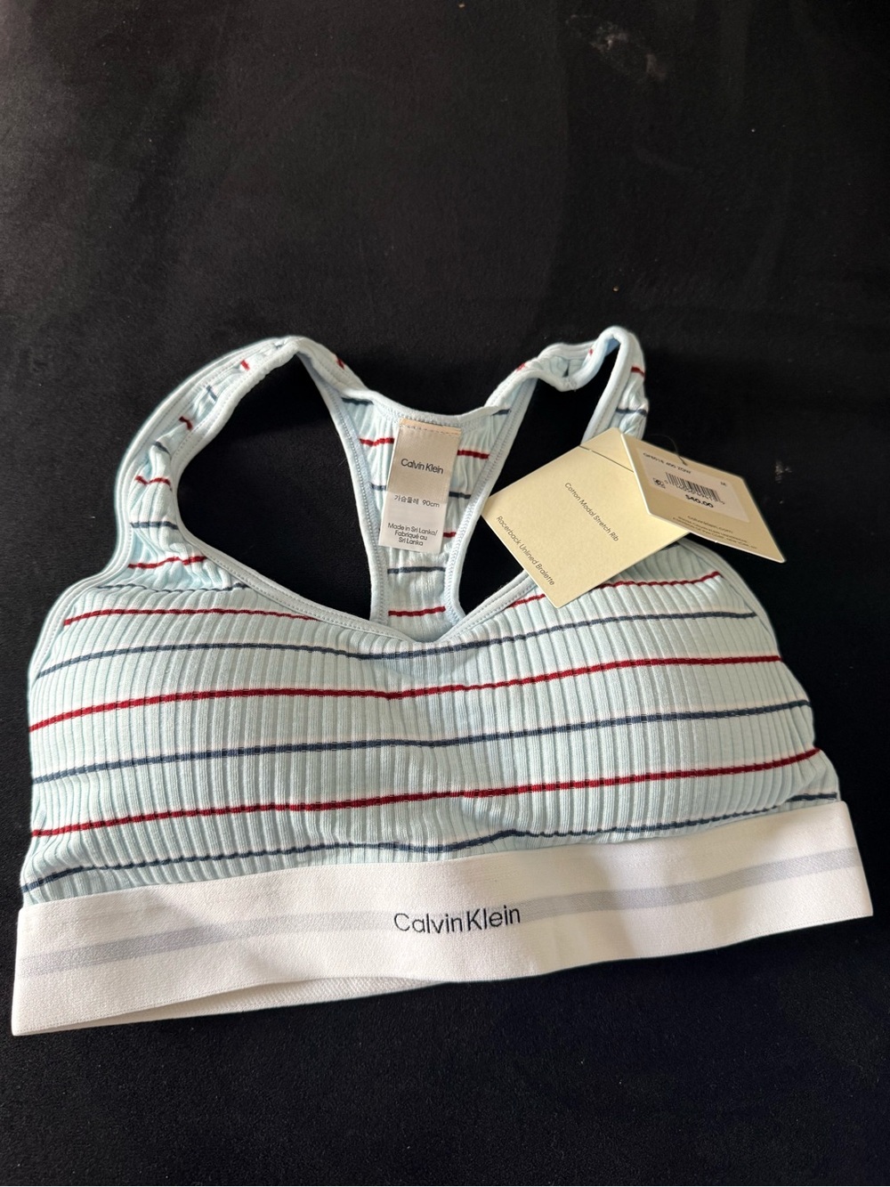 Calvin Klein Light Blue Ribbed Striped Racerback Bralette - Picture 3 of 3
